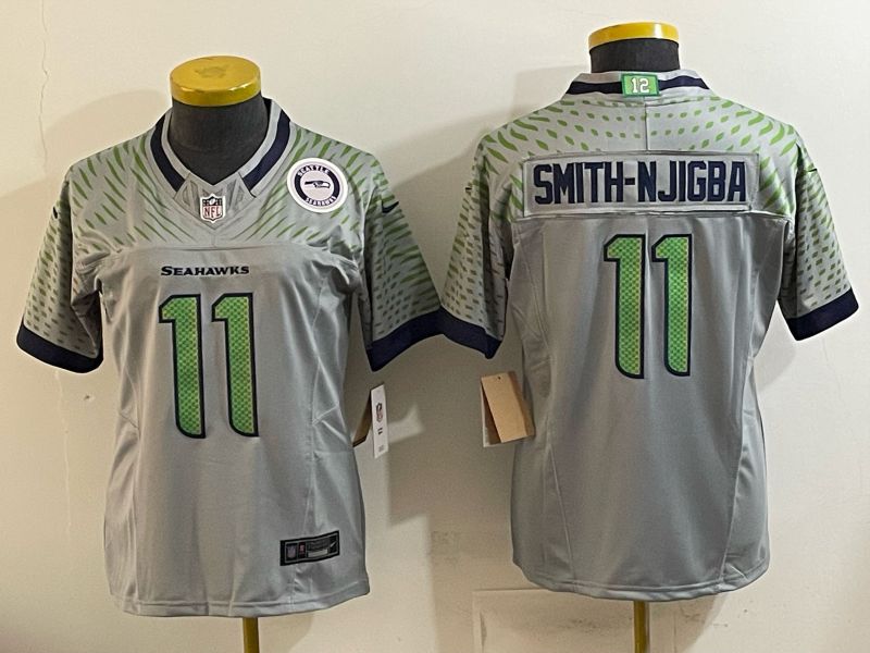 Women Seattle Seahawks #11 Smith-Njigba Grey 5th generations 2026 Nike Limited NFL Jersey style 04